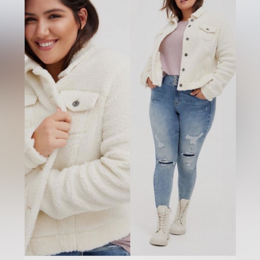 NWT Trucker Jacket - Faux Shearling White Coat